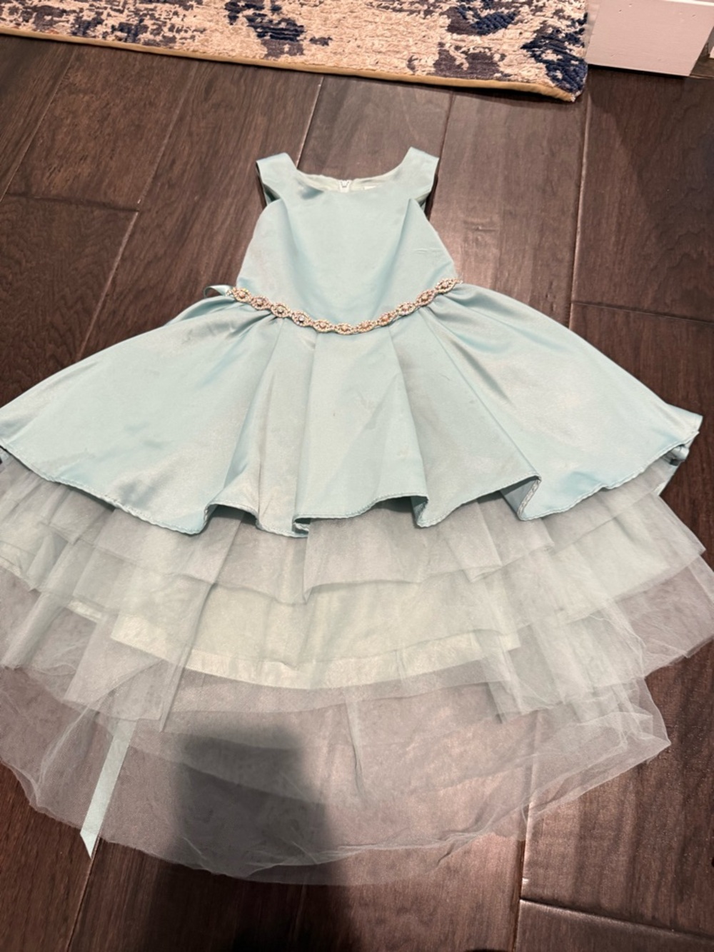Rare Editions Light Blue Layered Tulle Formal Dress with Jeweled Waist